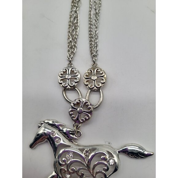 Silver Tone Western Cowgirl Ranch Country Horse Statement Necklace Rhinestone - Picture 3 of 9